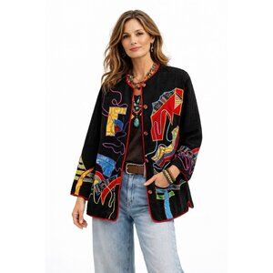vintage 90s QUILTED FOLK BOHO JACKET blazer art to wear plus 1X artsy colorful